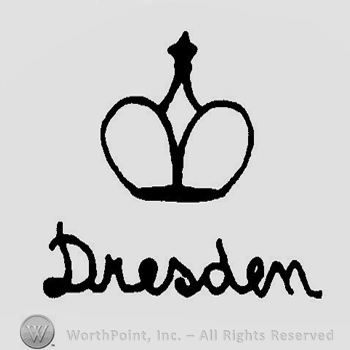 A crown above the word Dresden handwritten
