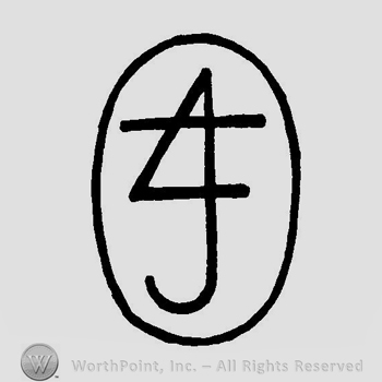 An ovel with the initials F J overlapping inside