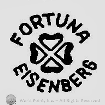 A clover leaf divided into four heart shaped sections and surrounded by the text Fortuna Eisenberg