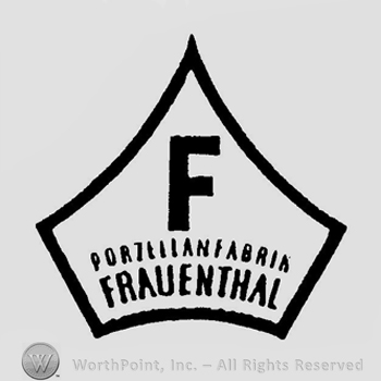 The text F Porzellanfabrik Frauenthal inside an arrow shape