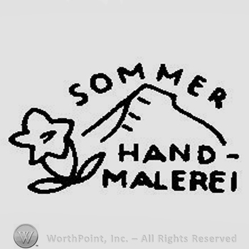 A mountain, a flower and the text Sommer Hand-Malerei
