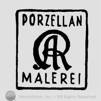 Letters AR enwtined, the text Porzellan Malerei, all written inside a square.
