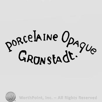 The text Porcelain Opaque Grunstadt written in an oval shape