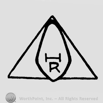 A triangle with an oval inside and the initials H R