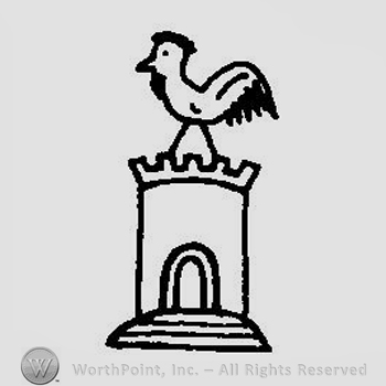 A rooster above a tower with a door