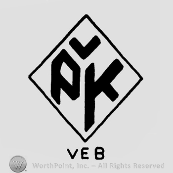Uppercase letters PVK written inside a diamond, VEB written below.