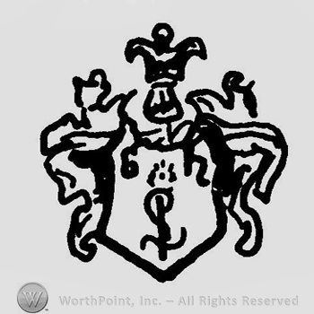 A shield with a crown above and leaves on the sides