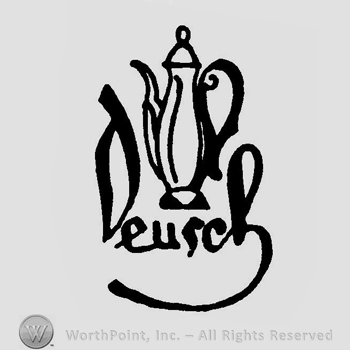 A tea pot above the wird Deusch handwritten like a signature
