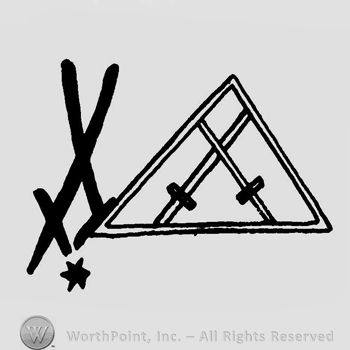 Two crossed swords inside a triangle and two crossed swords above a star