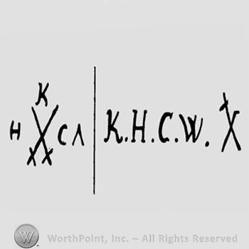The initials K H C W and two crossed swords