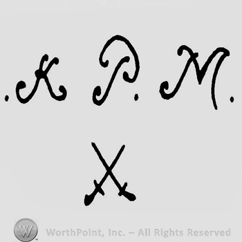 Two swords crossed and the initials K P M