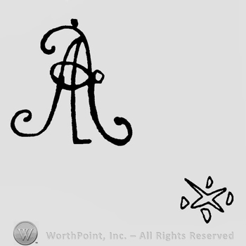 Letters AR handwritten and entwined followed by a cross with four dots.
