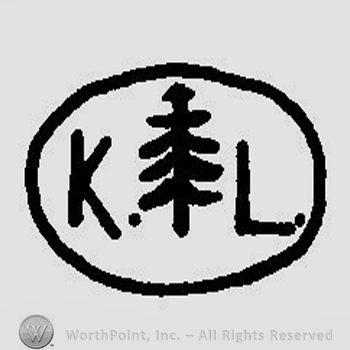 An oval with a fir tree and the letters K L inside