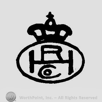 A crown above an oval with the initials R H Co inside