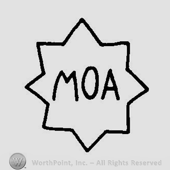 An eight pointed star with the initials M O A inside