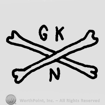 Two crossed stylized bones, letters GK above, capital N below.
