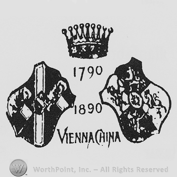 A crown above two shields and the text 1790 1890 Vienna China