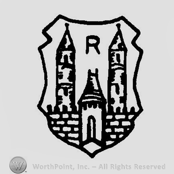 A shield that has the image of a two tower caastle on it and the initial R