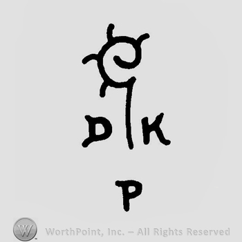 A vertical line with a spiral on top and the initials D K P