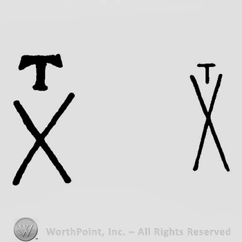 Two crossed lines with letter T written above.