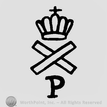 A crown above two crossed lines and an uppercase P