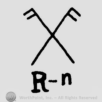 Two stylized crossed forks with letters R and N written below.