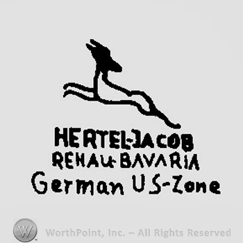 A deer running above the text Hertel-Jacob Rehau-Bavaria German-US Zone