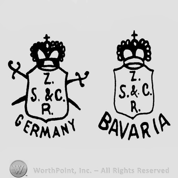 A crown above a shield with the initials Z S & C R above the word Bavaria