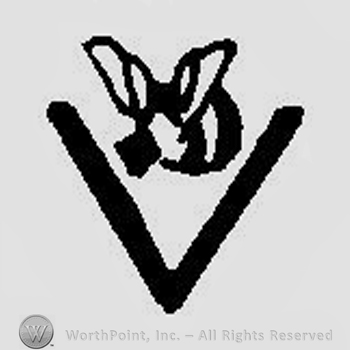 A bee above a capital V in between its lines
