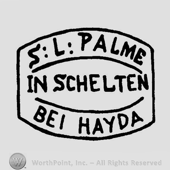 An oval shape with the text S L Palme In Schelten Bei Havda