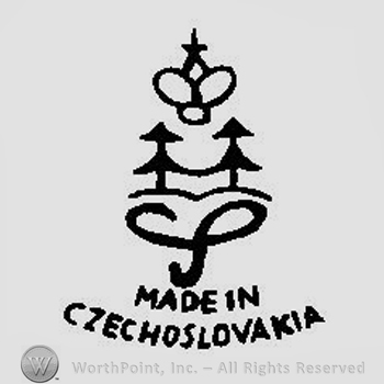 A crown above two fir trees, a handwritten uppercase S and Made in Czechoslovakia