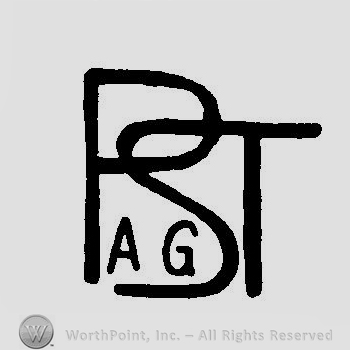 Letters PST, entwined, in uppercase, smaller AG written inside.