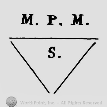 Letters M.P.M over a triangle with letter S written inside.