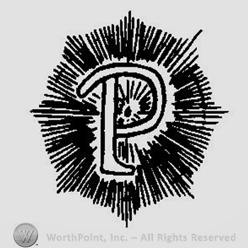 A sun overlapping the letter P in uppercase