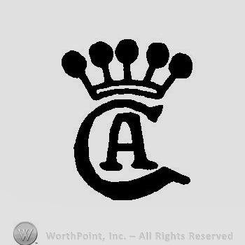 A crown above the initials C A one inside the other