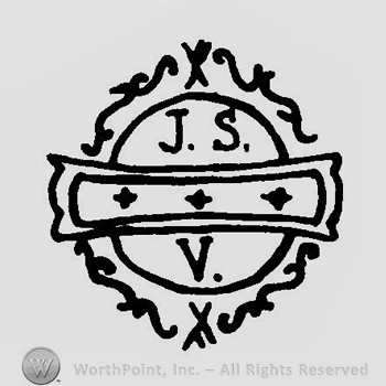 A circle inside a frame with a ractangle with three stars and the initials J S V
