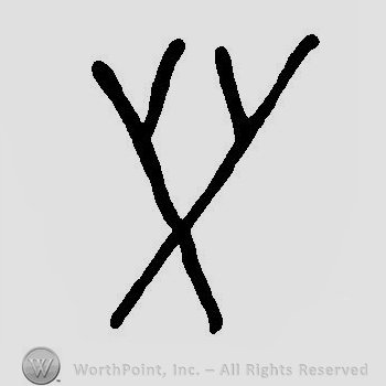 Two crossed sticks, each with a small V-shaped design above.