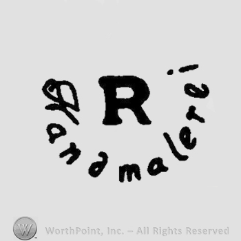 The initial R above the word Handmalerei