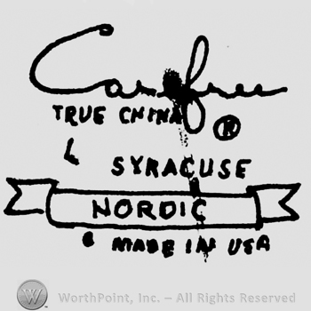 Carefree written above True China written above Syracuse written above a ribbon with Nordic written on it, above Made in U.S.A.