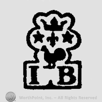 A crown, three fleurs-de-lis and a cock; letters I and B bellow.