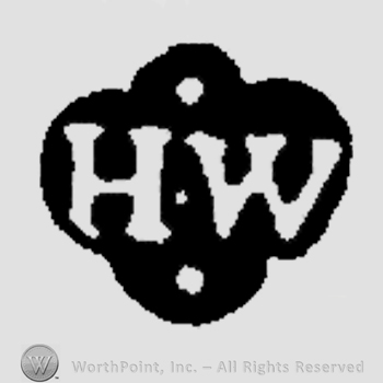 Letters H and W and two points over a black shape.