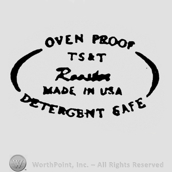 capital letters OVENPROOF up DETERGENT SAFE down TST ROAM MADE IN USA middle