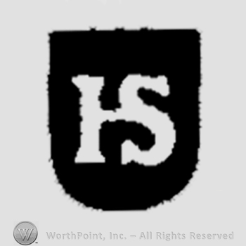 Monogram of letters I and S over a black shield.