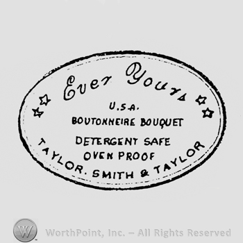 stylish writing EVER YOURS up USA BOUTONNERIE BOUQUET DETERGENT SAFE OVEN PROOF middle TAYLOR SMITH & TAYLOR down all inside an oval