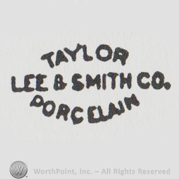 the text TAYLOR LEE & SMITH CO. PORCELAIN in uppercase letters in an oval pattern