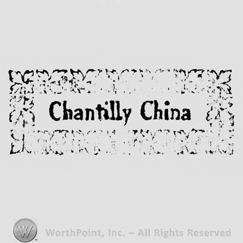 bold stylish writing CHANTILLY CHINA inside a rectangle made out of leafs