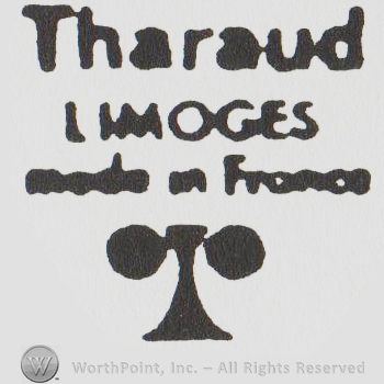 the text THARAUD LIMOGES MADE IN FRANCE above a logo resimbling a chess piece