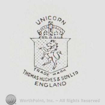 a crown above a shield with a horse on it and UNICORN TRADE MARK THOMAS HUGHES & SON LTD ENGLAND