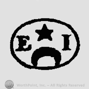 The initials E I, a star and a crescent moon inside an oval