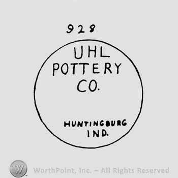 capital letters UHL POTTERY CO up HUNTINGBURG IND down all inside a circle